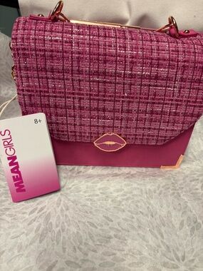 Loungefly Pink Tweed Mean Girls Satchel with Lip Clasp and Lip Stick Handle